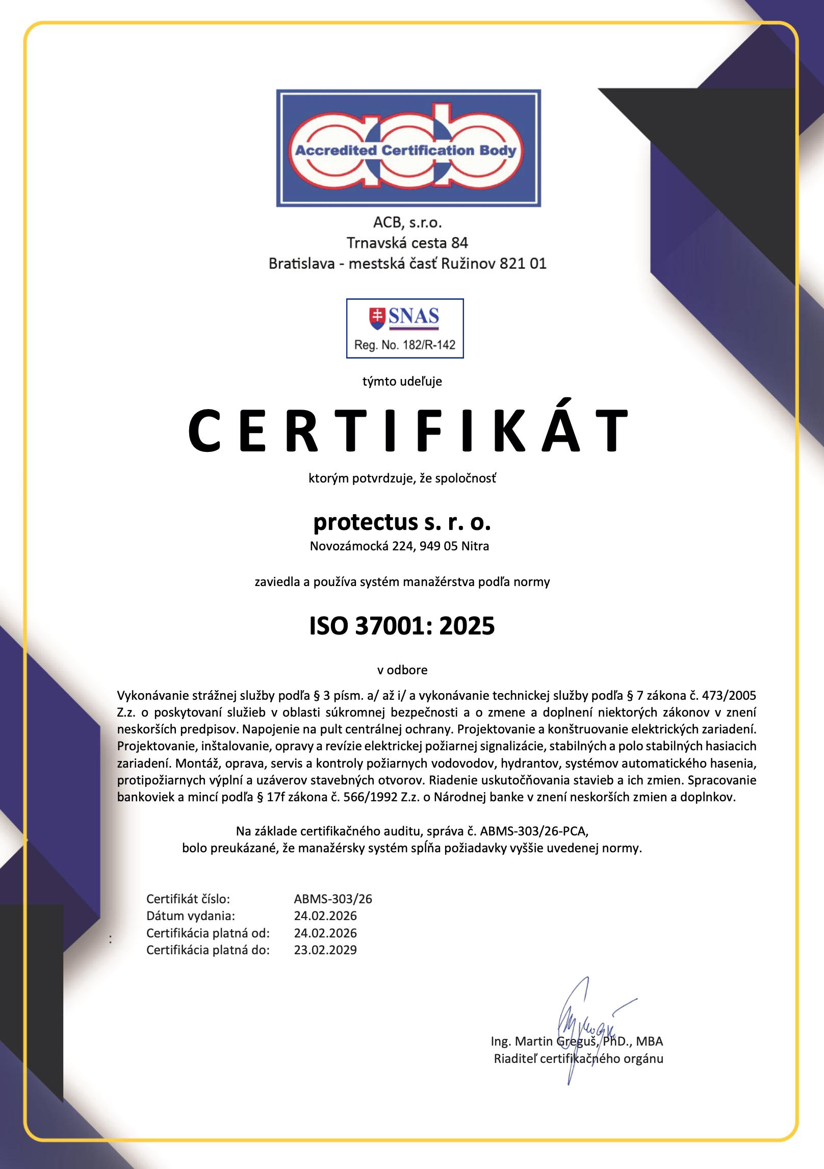 Certificates | Private security company ProtectUs